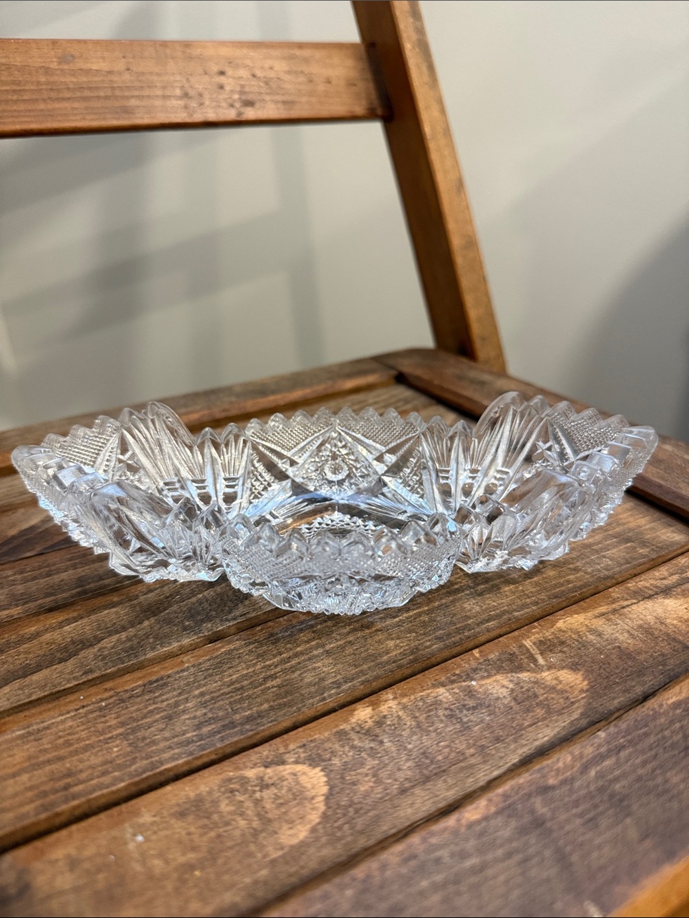 Vintage Clear Pressed Glass Relish Candy Nut Dish | ABP Style Star & Fan Pattern
